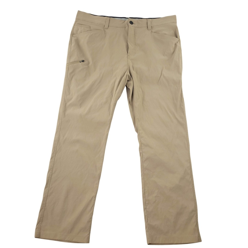 Orvis Tech Pants Mens 40x32 Beige Stretch Water Repellent Hiking Zip Pocket